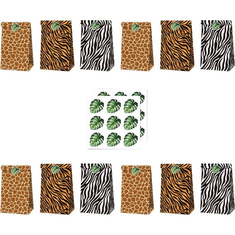 12 Paquet en Papier à Thème Animaux Jungle pour Sachets de Bonbons, 12 Pièces avec 2 Feuilles D'autocollants, Décoratifs et Adaptés aux Fêtes D'anniversaire (1/5)