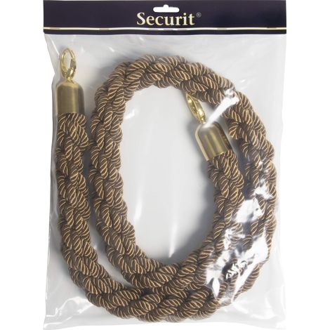 SECURIT - Corda Intrecciata per Sistema Barriera Classic - Per Bar, Ristoranti, Pub, Negozi - Agganci con Moschettoni - 150 cm - Finitura Dorata - Colore Marrone (1/3)