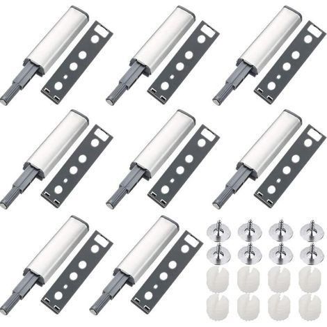 Push to Open Aimant Porte Placard 8 Pièces Métal Loquet Magnetique Push Open Poussoir Placard Fermeture Magnétiques pour Armoire Systeme Push to Open Amortisseur Tiroir (1/4)