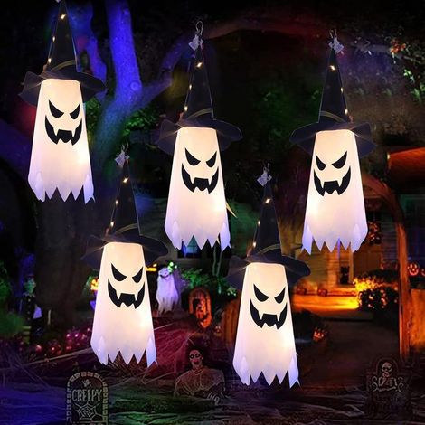Lampe fantôme suspendue citrouille lumineuse LED d'Halloween, lampe chapeau de magicien lumineuse pour décoration de bar à domicile (1/5)