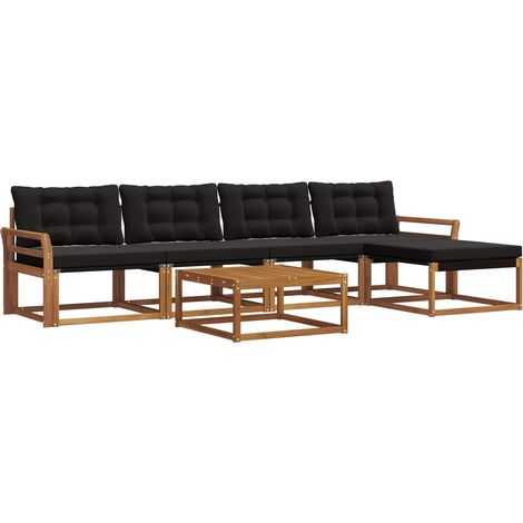 Outdoor Sofa Set with Cushion 6 pcs Natural and Black vidaXL