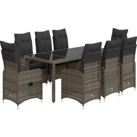 Set Bistrò da Giardino 9 pz con Cuscini in Polyrattan Grigio vidaXL (1/5)