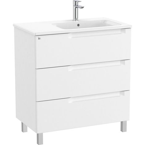 Pack Unik Meuble 3 tiroirs + lavabo à droite ALEYDA - ROCA Couleur : Blanc mat - Dimensions : 805x460x740 mm (1/2)
