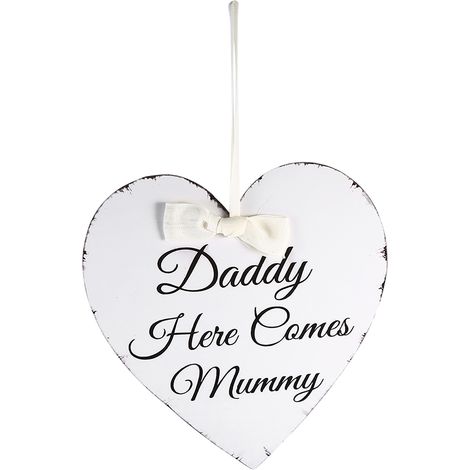 Plaque décorative en bois vintage en forme de cœur « Papa, voici maman » pour mariage ou fête de mariage (1/5)
