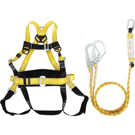 Kit de ceinture de sécurité anti-chute avec protection contre les chutes, harnais de sécurité à 5 points, corde de sécurité avec tampon et anneau en D réglable, 2 crochets (1/5)