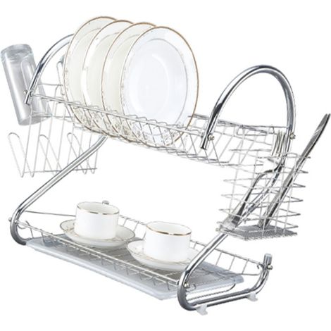 Égouttoir à vaisselle à 2 niveaux, grande capacité, support stable, pour la cuisine. (1/5)