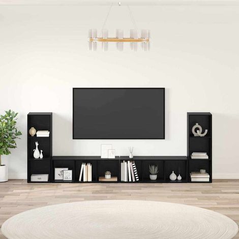 TV-Schrankset 4 pcs Schwarz Eichen-Optik 37 x 35 x 107 cm