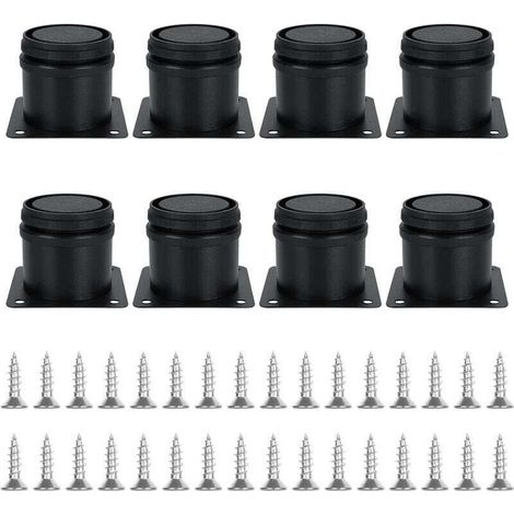 Ensemble de 8 pieds de meubles réglables noirs, Ø 50 mm/Hauteur 50 mm, pieds de canapé en métal inoxydable, pieds de table basse pour meubles TV, armoires, lits, postes de travail, avec 32 vis (1/5)