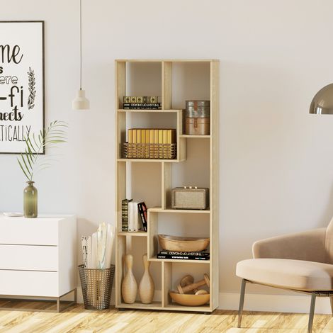 HOMCOM Étagère bibliothèque design zigzag contemporain, 6 niveaux 70Lx24lx178Hcm, panneaux particules, bois naturel (1/5)