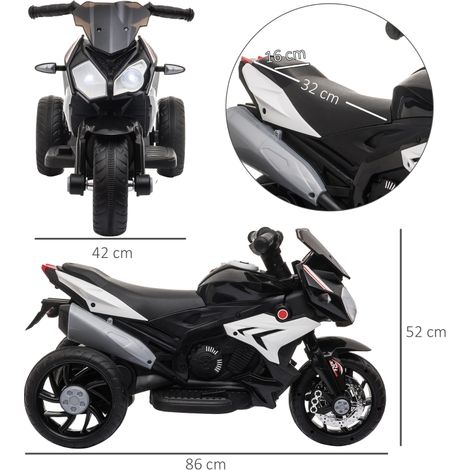 Moto enfant électrique avec lumières et sons, 3 km/h, rechargeable, plastique et métal, noir et blanc (1/5)