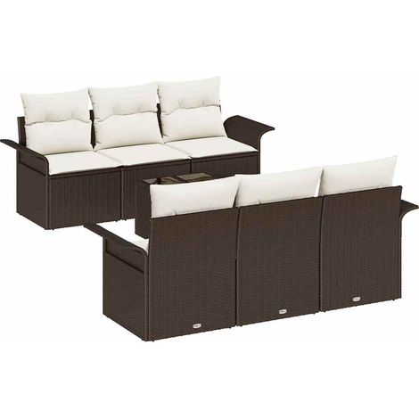 Garden Sofa Set with Cushion 7 pcs Brown Poly Rattan vidaXL