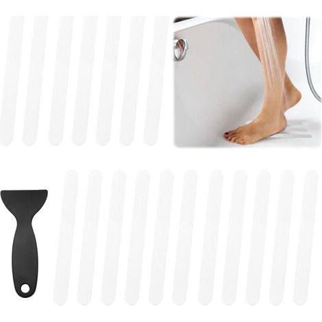 Bandes antidérapantes de salle de bain pour baignoires, sols de douche et échelles avec grattoir, blanches (paquet de 24)
