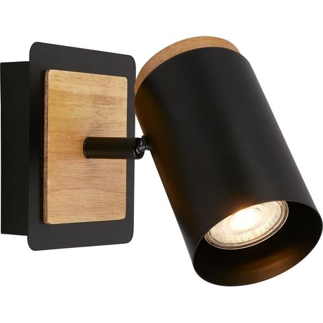 BRILONER - Wandleuchte, Douille GU10, max. 10W, applique walle chambre, lampe, appliques, chambre, 12x14,5 cm, noir-bois (1/5)