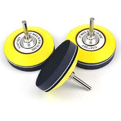 Disco abrasivo con fissaggio a velcro da 75 mm (3 pollici) per levigatrici orbitali o diritte – supporto cilindrico per levigatura con asta da 6 mm e adattatore per foratura incluso