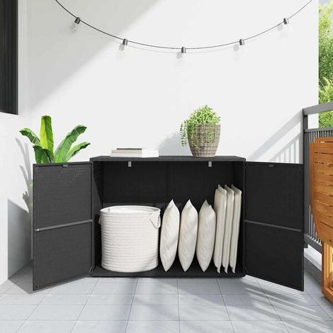 Meuble de Rangement en Résine Tressée Noir 100x55,5x80 cm - Armoire de Jardin Imperméable avec Étagères pour Extérieur Terrasse Balcon (1/5)