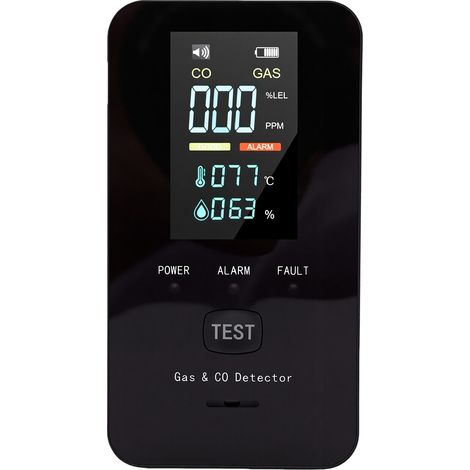 4-in-1-Steckdosen-Gaswarngerät mit Digitalanzeige, Thermometer und Hygrometer für Zuhause, Küche und Hotel (schwarz). (1/5)
