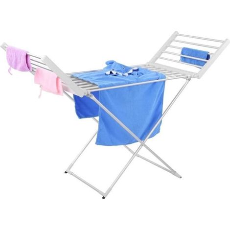 Séchoir sur Pied, Séchoir à Linge Electrique Pliable en Aluminium, Etendoir Pliant d'Intérieur avec 18 Barres, Sèche Serviette [652]