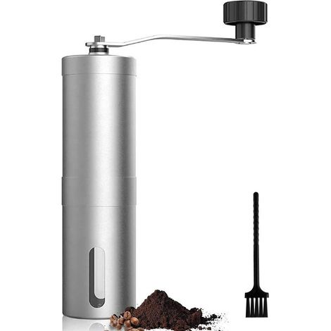 Macinino da caffè manuale Laminatoio di caffè - Macinacaffè manuale Mulino a mano Mulino in ceramica regolabile - Argento - Acciaio inox (1/5)