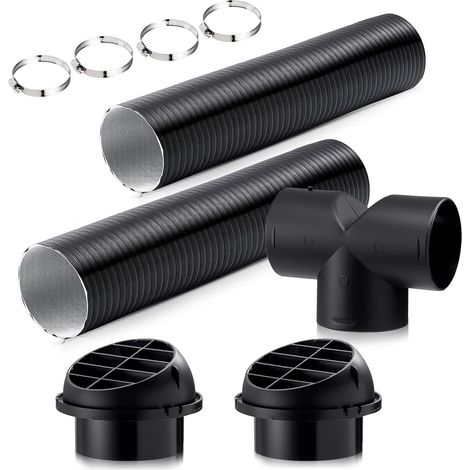 75mm Kit de conduit de chauffage pour voiture avec raccord de sortie, colliers de serrage pour tuyau de sortie d'air, noir, pour tuyau en T (1/5)