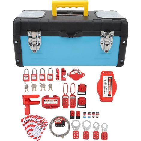 Kit de consignation 47 pièces avec cadenas et étiquettes de sécurité dans une boîte à outils