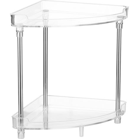 Étagement Coins 2 Niveaux Organisateur de Rangement sur Pied pour Meuble Vasque Salle de Bain 2 Plateau Transparent Acier Inoxydable Acrylique