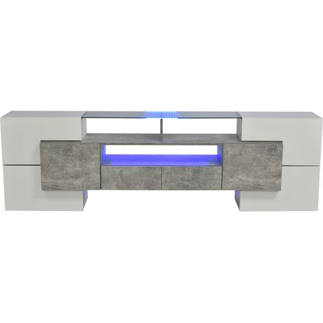 Meuble TV 200 cm Blanc Brillant et Béton avec LED, Meuble TV LED pour Écrans 60-69 Pouces, Design Moderne (1/5)