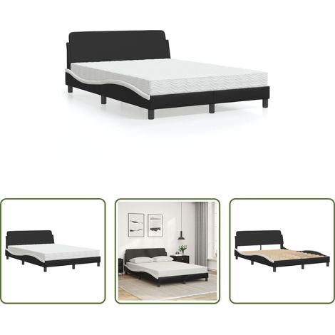 vidaXL Sommeil de qualité - Lit avec matelas Dover noir et blanc 140x200 cm similicuir (1/5)