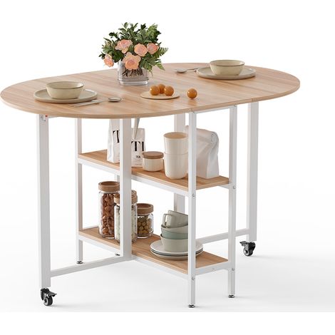 Mondeer – Table pliante mobile 120 x 80 x 75 cm – Desserte de cuisine en chêne – Structure métallique durable – Rangement pliable et étagères ouvertes (1/5)