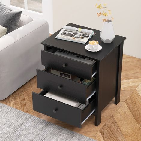Table de Nuit avec 3 Tiroirs Coffre de Rangement pour Canapé Table en Bois pour Téléphone et Café Meuble Multifonction à 3 Étagères Noir (1/3)