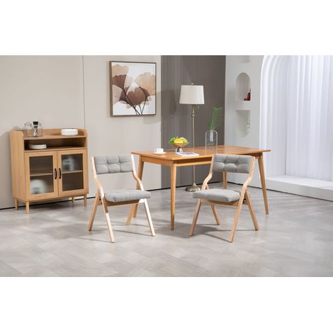 Lot de 2 chaises pliantes HOMEFUN avec coussin gris rembourrées en bois, portables déjà assemblées