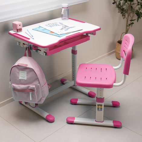 Set de mesa escritorio y silla infantil Sala regulable altura - Rosa [en.casa]