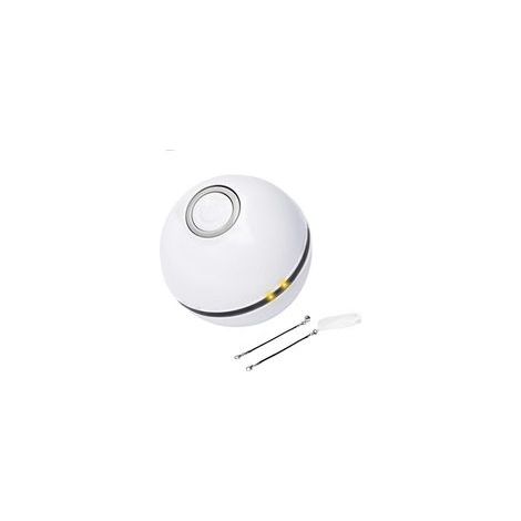 Balle électrique pour chat, en plastique, rechargeable par USB, 6 x 6 cm, adaptée aux chats, avec LED, avec 2 accessoires, cloche et plume, faible bruit, blanche