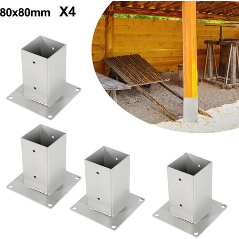 Jiubiaz Aufschraubhülse Pfostenträger 80x80 mm, 4er Set Pfostenschuh für Vierkant- & Holzpfosten, Bodenhülse für Zaun, Carport & Pergola
