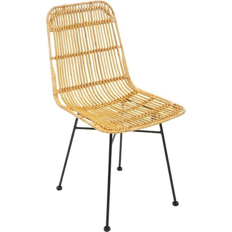 Sedia Kubu in stile boho, vimini naturale e metallo (1/5)