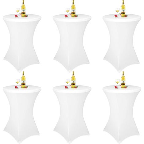 6er Set Stehtisch Hussen Weiß für Ø 70-75 cm, Stretch-Tischdecke mit Fußtaschen (1/5)