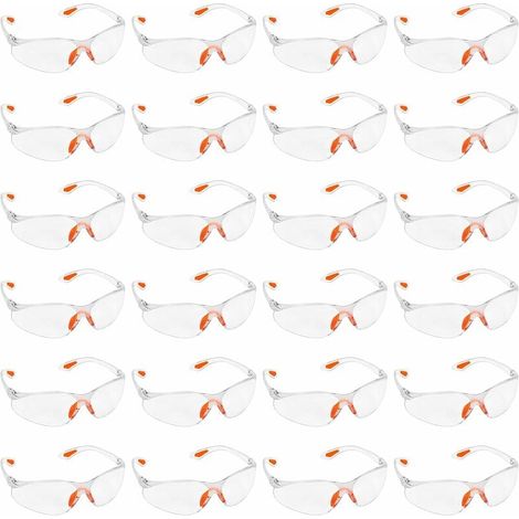 Lot de 24 Lunettes de Sécurité Transparentes - Lunettes de Protection avec Verres en Plastique, Pont-de-Nez et Embouts de Branches en Caoutchouc pour Plus de Confort - Lunette Transparente P (1/5)