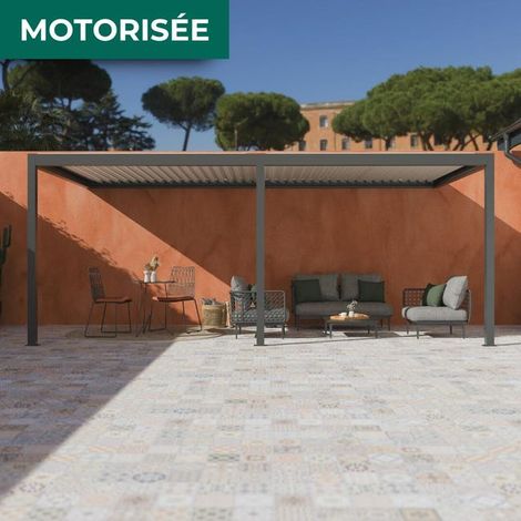 Pergola Bioclimatique Aluminium Adossée Motorisée Éclairée 6x3 Anthracite SV ORIAL France (1/5)