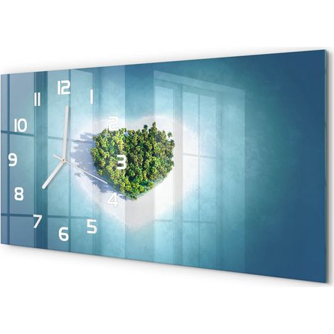 Horloge Murale Maison 60x30 cm Design Panoramique Salon Cuisine Bureau Île en forme de cœur (1/5)