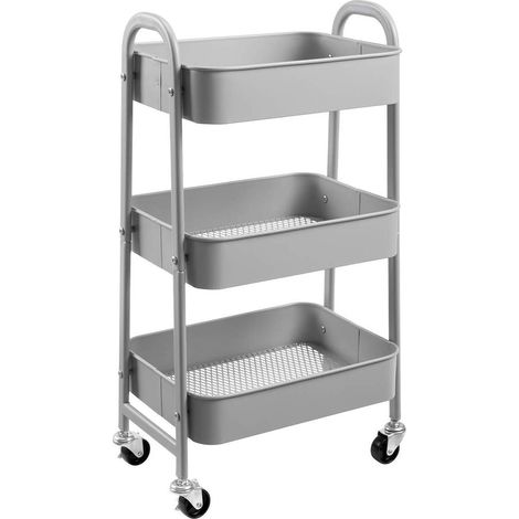 Chariot de Rangement Métal Chariot à roulettes 3 Niveaux Chariots Cuisine Chariots de Service Roulant pour Chambre Salle de Bain Bureau, Gris (1/5)