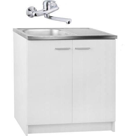 Küchenunterschrank 80 cm - Weiß - Elegant mit Spüle und Wasserhahn - Praktisch und Modern
