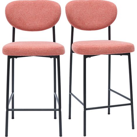 Taburetes de bar fijos de tela con efecto terciopelo texturizado terracota H65 cm (lote de 2) BREKA