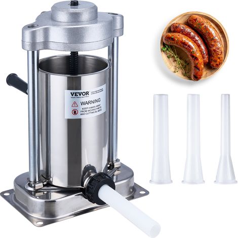 VEVOR Embutidora Manual de Salchichas Capacidad de 2 L Embutidora Vertical de Mesa de Acero Inoxidable con 2 Tubos de Relleno para Churros Salchichas para Restaurante Supermercado Hogar Cocina