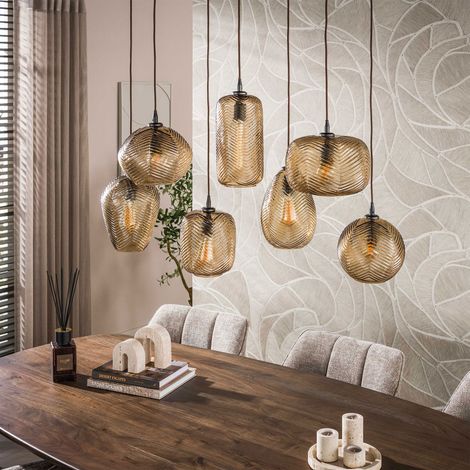 Suspension 7 lampes 96x40x150 cm à motifs en verre brun - TUNKA (1/5)