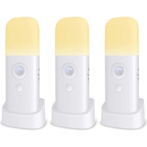Veilleuse Enfant, Lampe Détecteur de Mouvement, Luminosité Ajustable,Portable, Rechargeable, pour chambre à coucher, chambre d'enfant, et salon (3-PACK) (1/4)