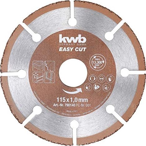KWB 790140 EASY-CUT DISQUE À TRONÇONNER UNIVERSEL EN MÉTAL DUR 115 MM X 1,0 MM POUR DIVERS MATÉRIAUX ALÉSAGE 22,23 MM 115 MM (1/6)