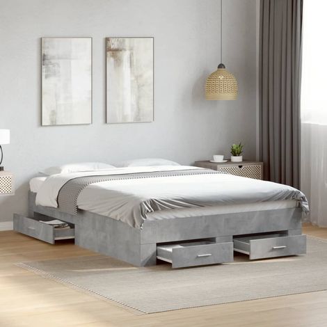 Bettgestell mit Schubladen Betongrau 140x190 cm Holzwerkstoff (1/5)