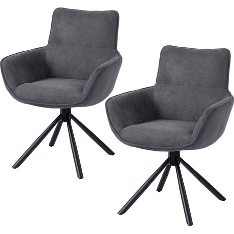 Lot de 2 chaises de salle à manger pivotantes, rembourrées, avec accoudoirs et pieds métalliques, gris foncé (1/5)
