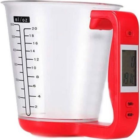600ml Pichet doseur numérique - Balance électronique - Thermomètre avec écran LCD - Pour cuisine (Red)