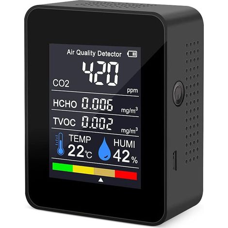 Moniteur portable de qualité de l'air CO2 thermomètre numérique testeur d'humidité moniteur CO2 TVOC formaldéhyde HCHO (1-noir) (1/5)