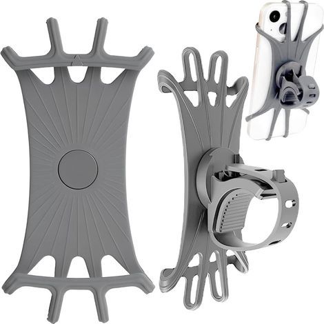 Support de téléphone vélo 360°, accessoires de montage guidon moto, Silicone antivibration réglable universel Compatible avec les vélos, VTT, motos (gris) (1/5)